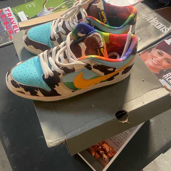 Colorful Sneakers with Cow Print and Yellow Swoosh - Picture 1 of 2